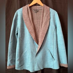 Eileen Fisher Merino Wool Sweater Jacket Teal Felted Double Knit Open